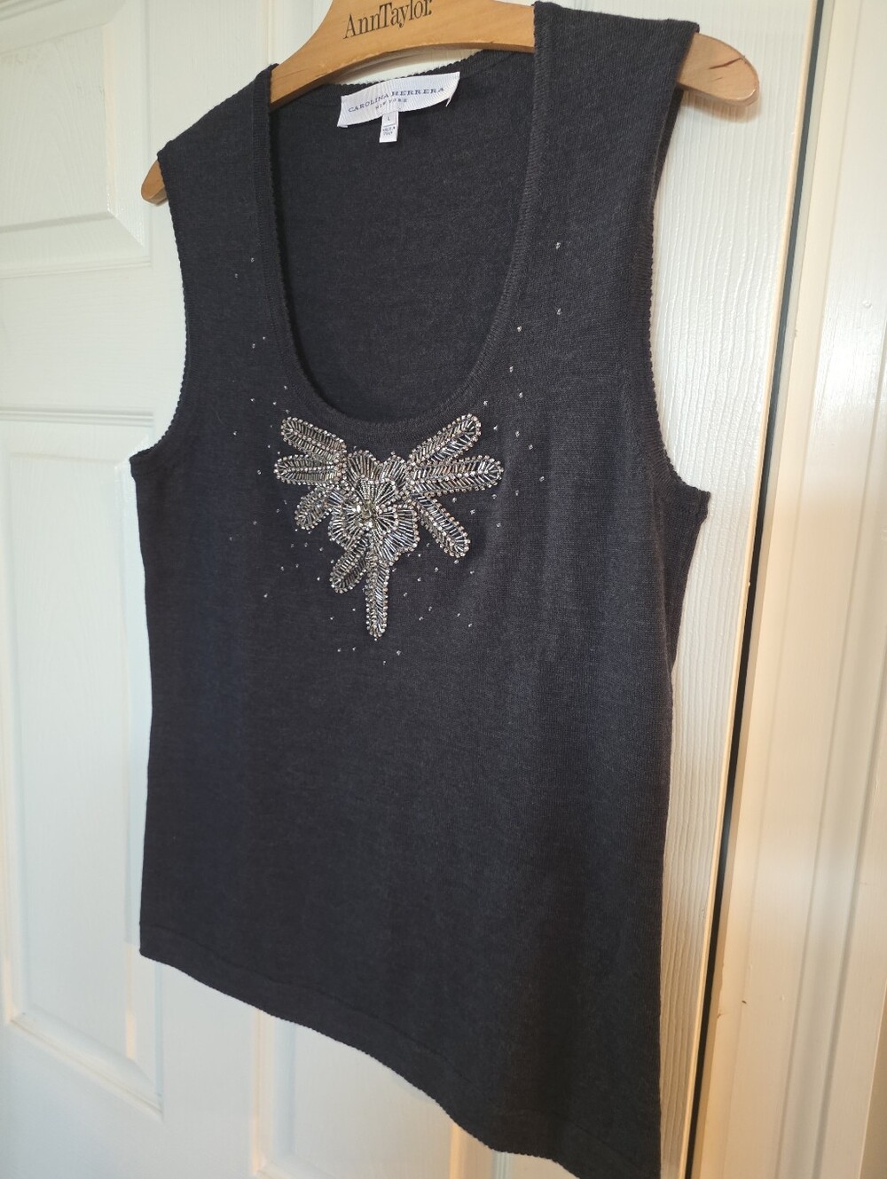 Carolina Herrera Charcoal Bead-Embellished Knot Tank-Large, SEE PICS